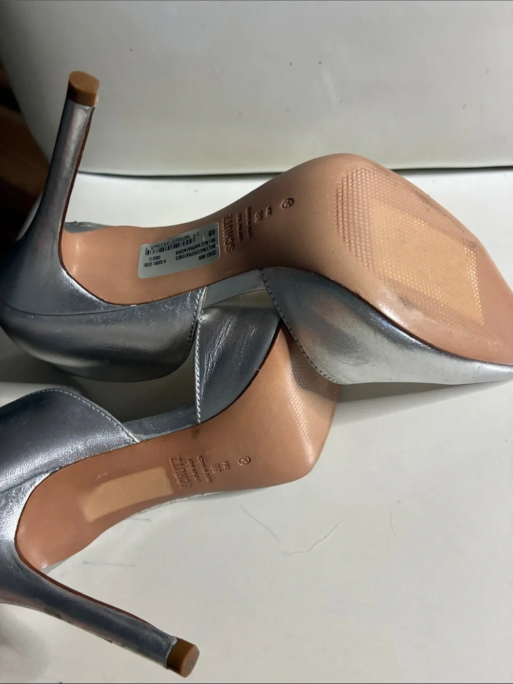 SCHUTZ Metallic Silver Pointed-Toe Cutout Pumps